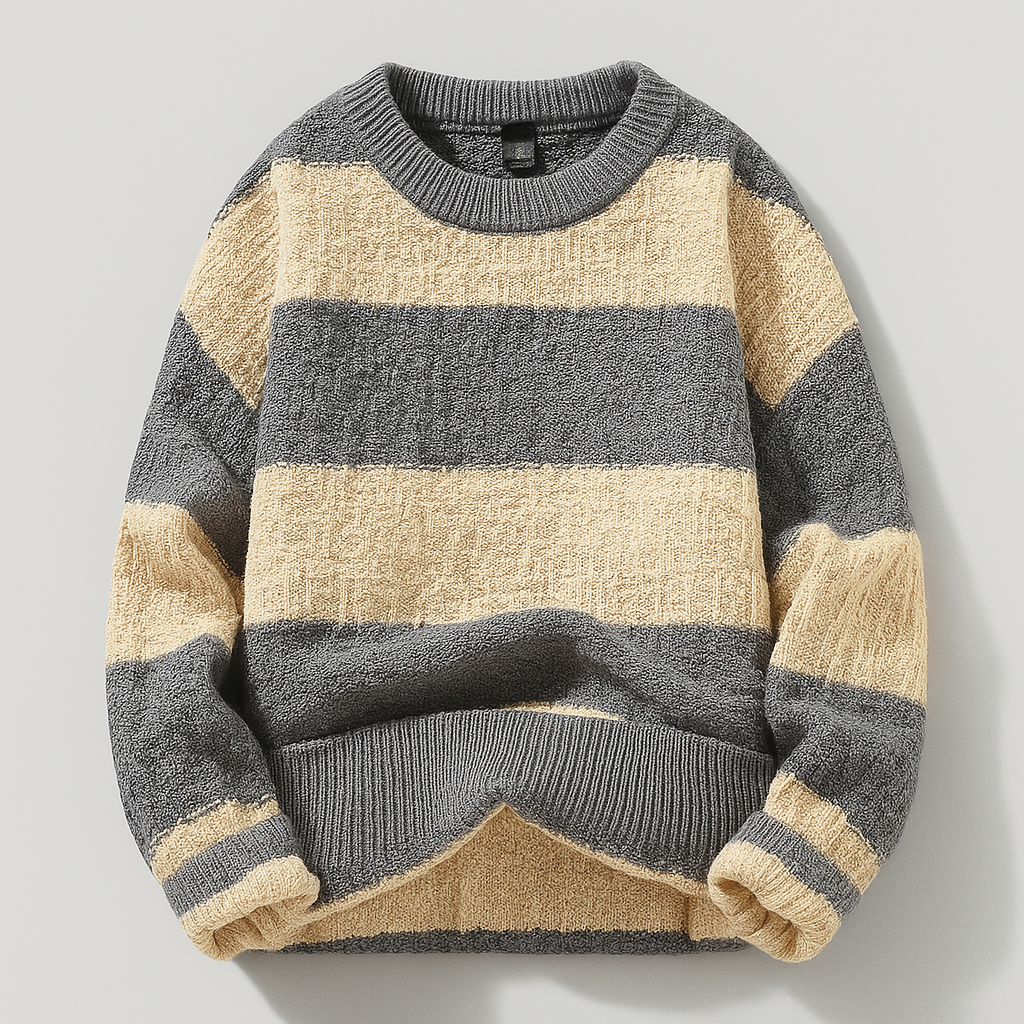 Herresweater i tæt strik med ribbet hals og kant, normal pasform – Strikstil