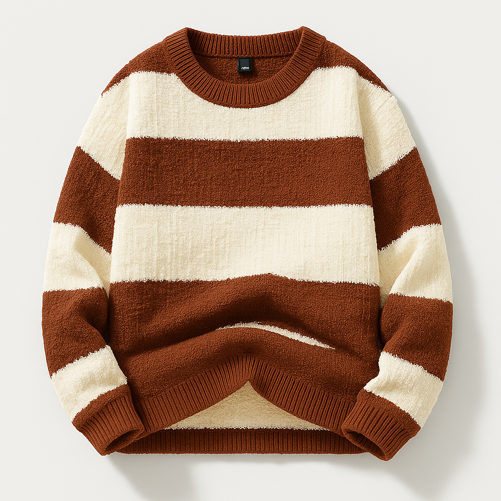 Herresweater i tæt strik med ribbet hals og kant, normal pasform – Strikstil