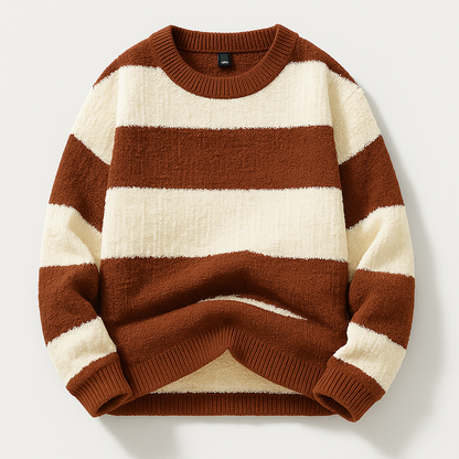Herresweater i tæt strik med ribbet hals og kant, normal pasform – Strikstil
