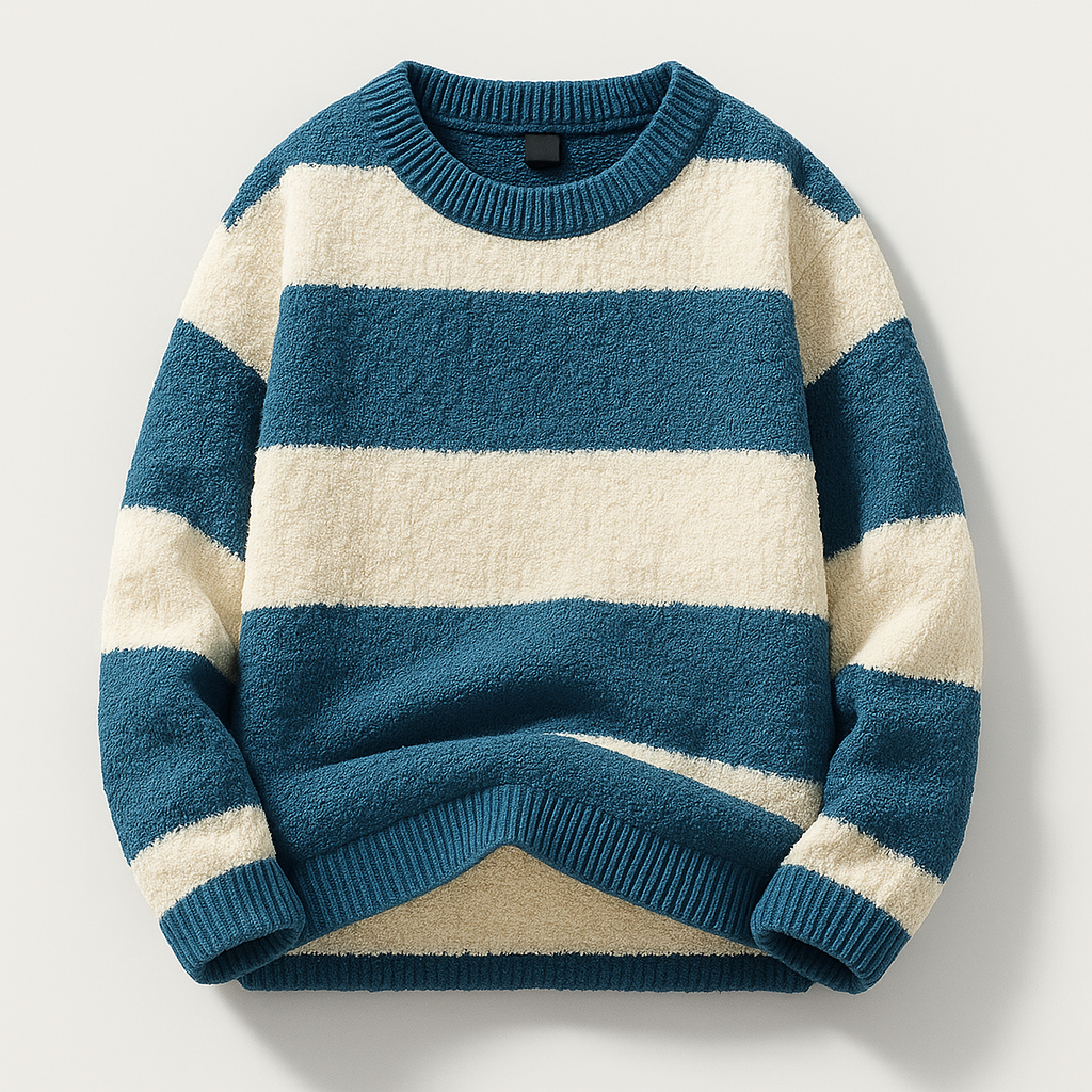 Herresweater i tæt strik med ribbet hals og kant, normal pasform – Strikstil