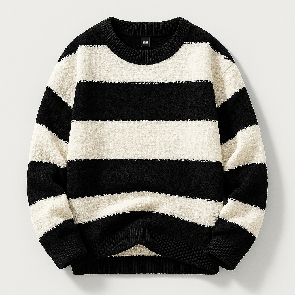 Herresweater i tæt strik med ribbet hals og kant, normal pasform – Strikstil