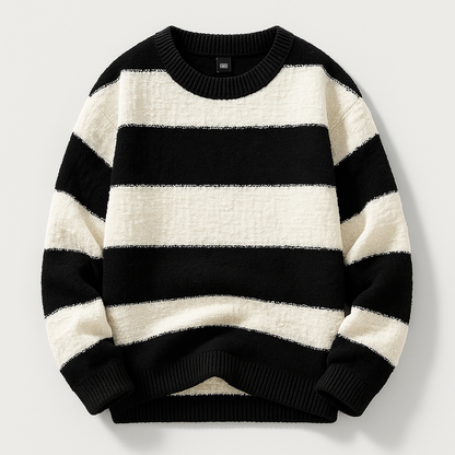 Herresweater i tæt strik med ribbet hals og kant, normal pasform – Strikstil