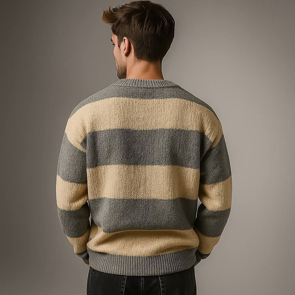Herresweater i tæt strik med ribbet hals og kant, normal pasform – Strikstil