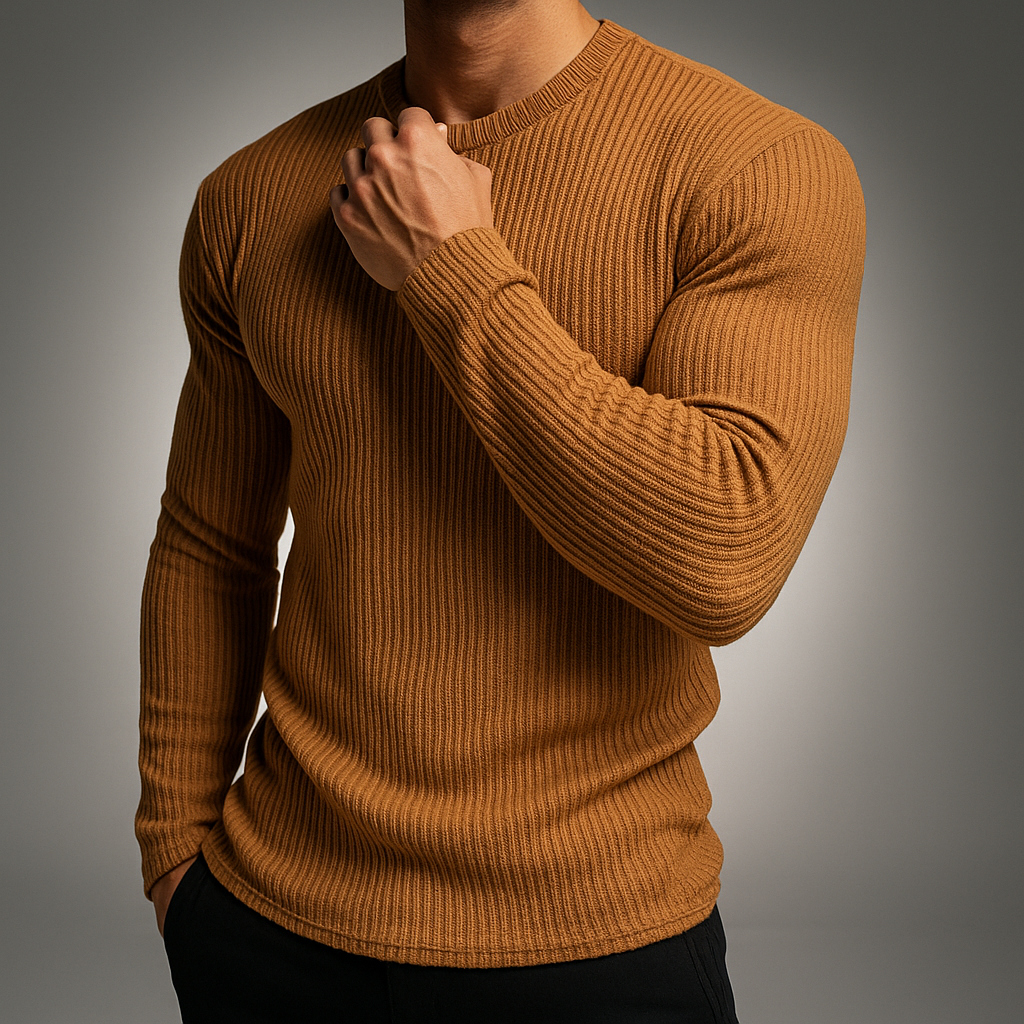 Herresweater med ribstrik, slim fit, langærmet