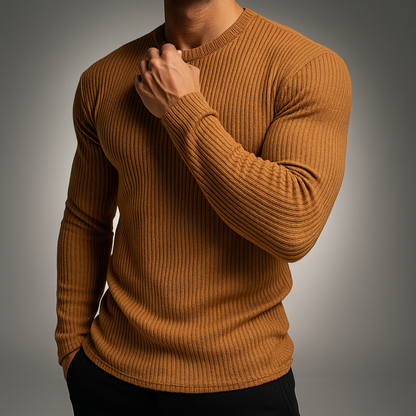 Herresweater med ribstrik, slim fit, langærmet