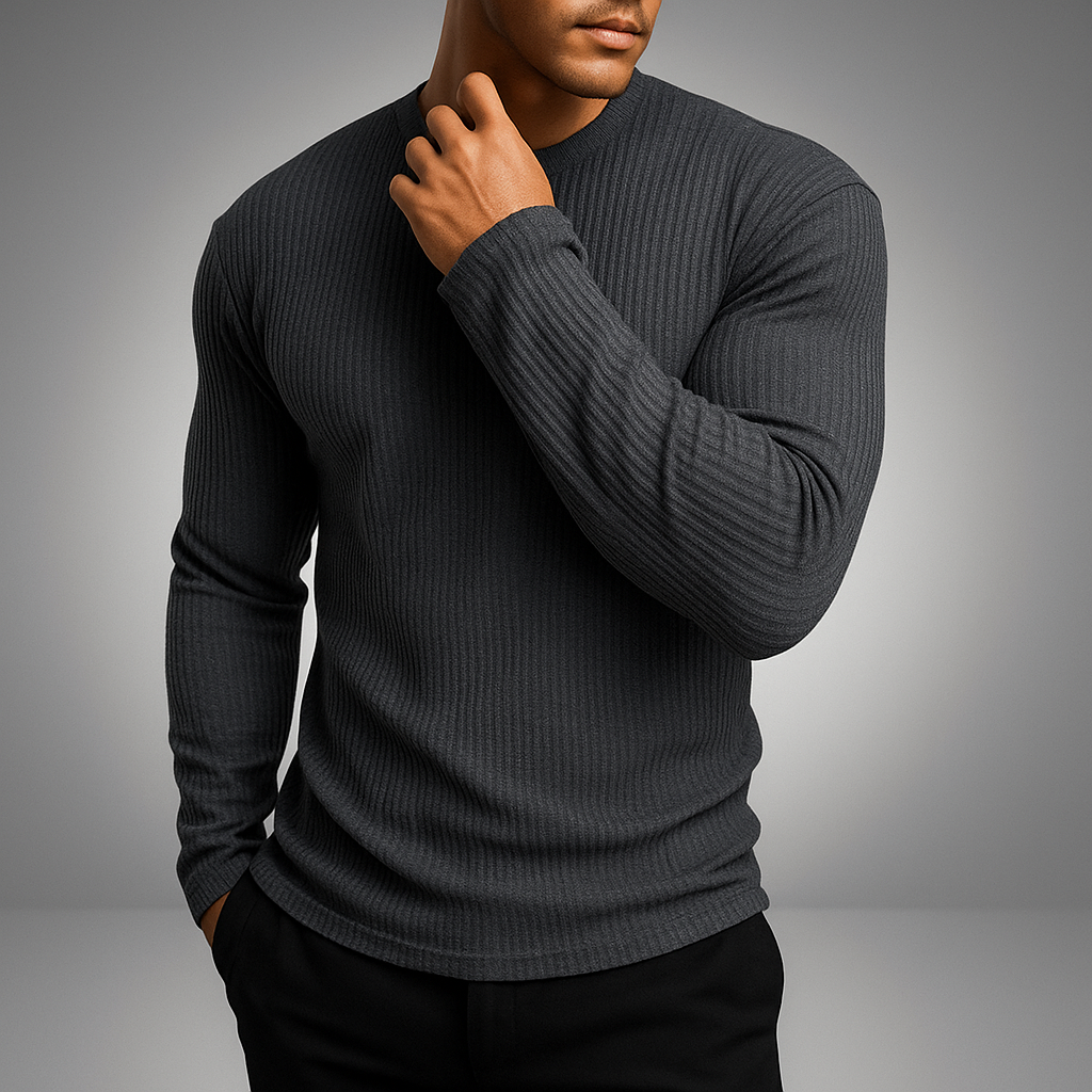 Herresweater med ribstrik, slim fit, langærmet