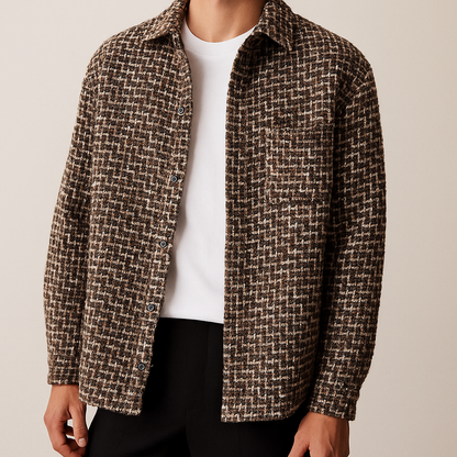 Camicia Giacca Uomo Invernale con Motivo Pied-de-Poule e Chiusura a Bottoni – Stile Versatile