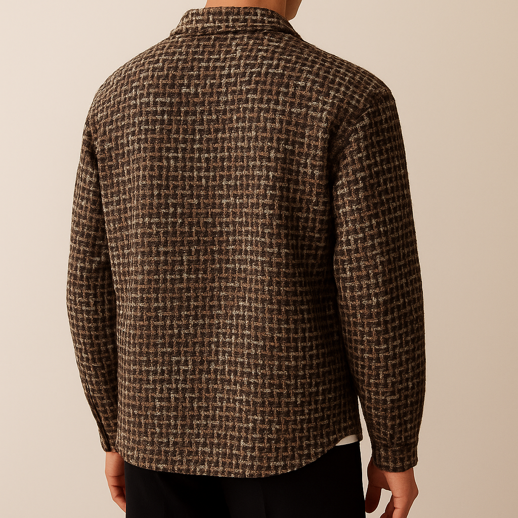 Camicia Giacca Uomo Invernale con Motivo Pied-de-Poule e Chiusura a Bottoni – Stile Versatile