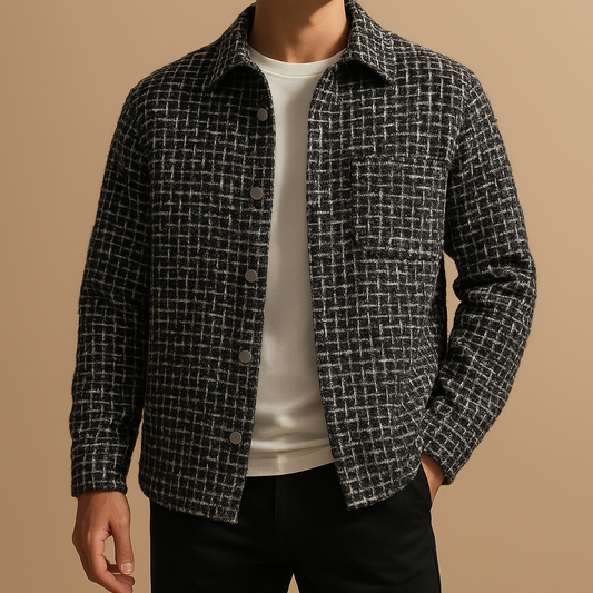 Camicia Giacca Uomo Invernale con Motivo Pied-de-Poule e Chiusura a Bottoni – Stile Versatile
