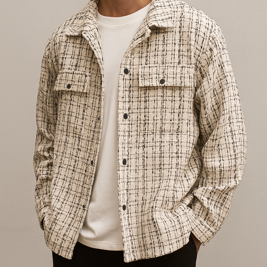 Men's Tweed Over-Shirt with Check Pattern and Textured Weave – Structured Style