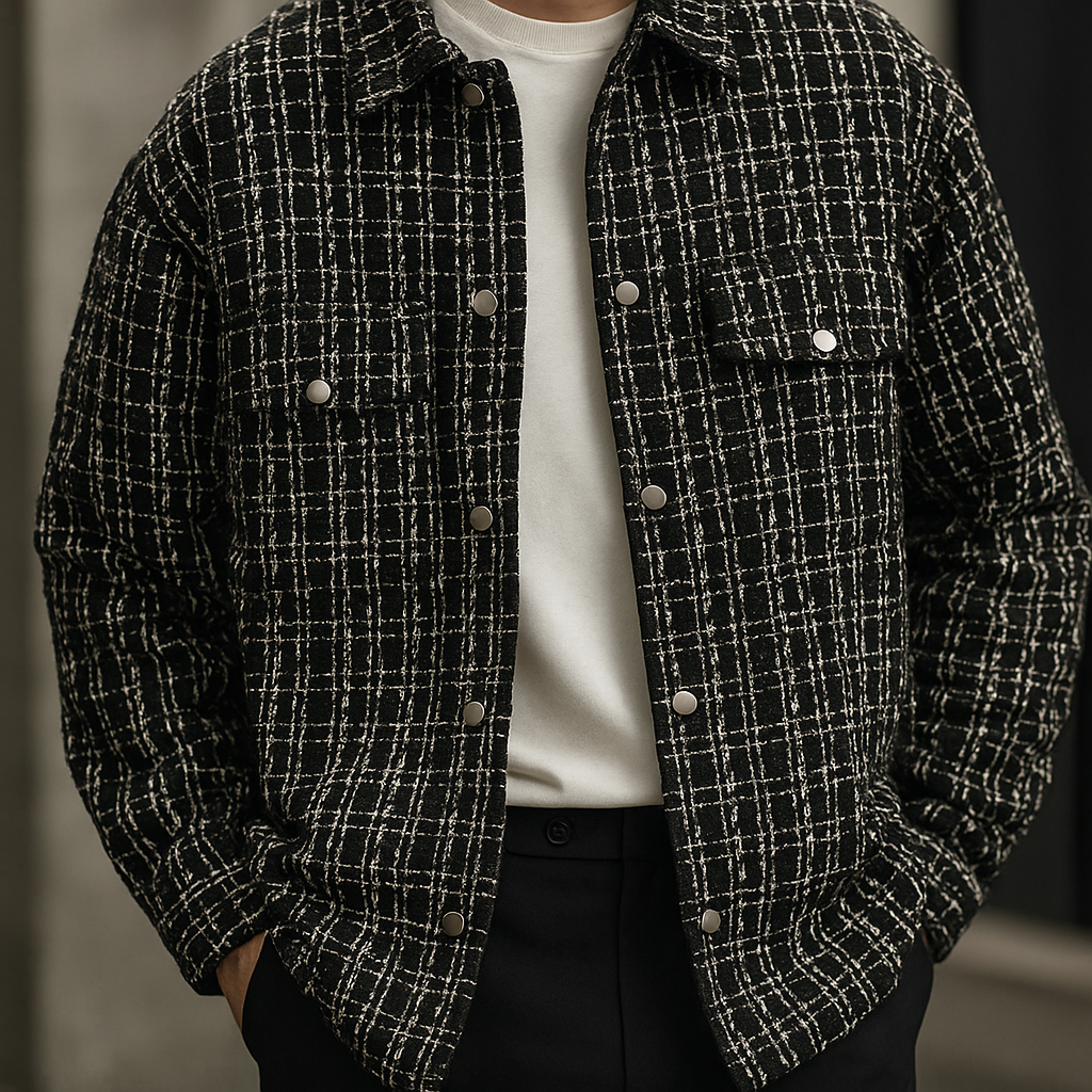 Men's Tweed Over-Shirt with Check Pattern and Textured Weave – Structured Style