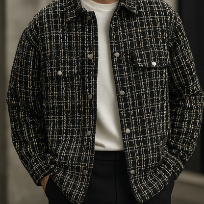Men's Tweed Over-Shirt with Check Pattern and Textured Weave – Structured Style