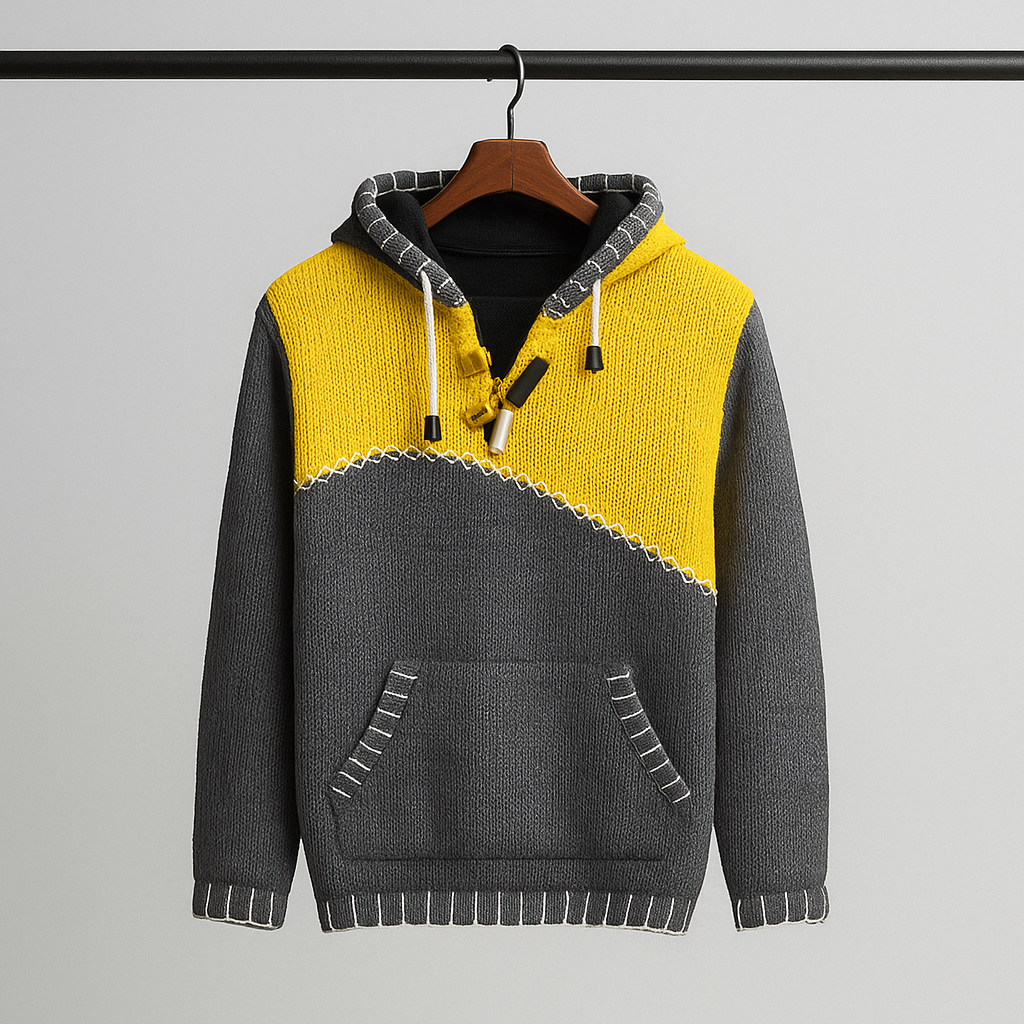 Felpa Uomo Autunnale con Vestibilità Strutturata e Cuciture a Contrasto – Design Bicolore