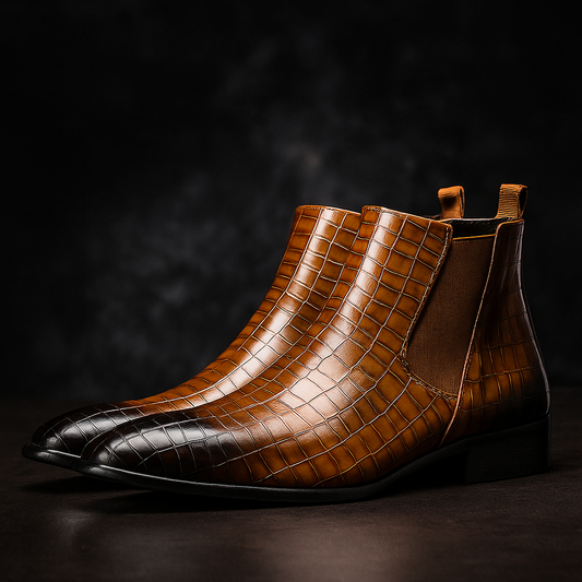 Men's Chelsea Boots Snake Effect Slip-On with Padded Insole – Elegance and Comfort