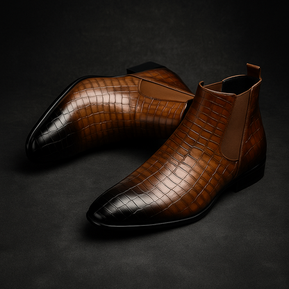 Stivaletti Chelsea Uomo Slip-On alla Caviglia – Effetto Pelle di Serpente