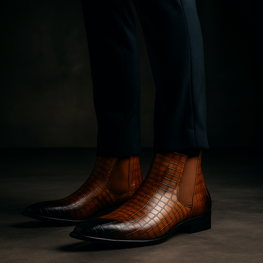 Stivaletti Chelsea Uomo Slip-On alla Caviglia – Effetto Pelle di Serpente