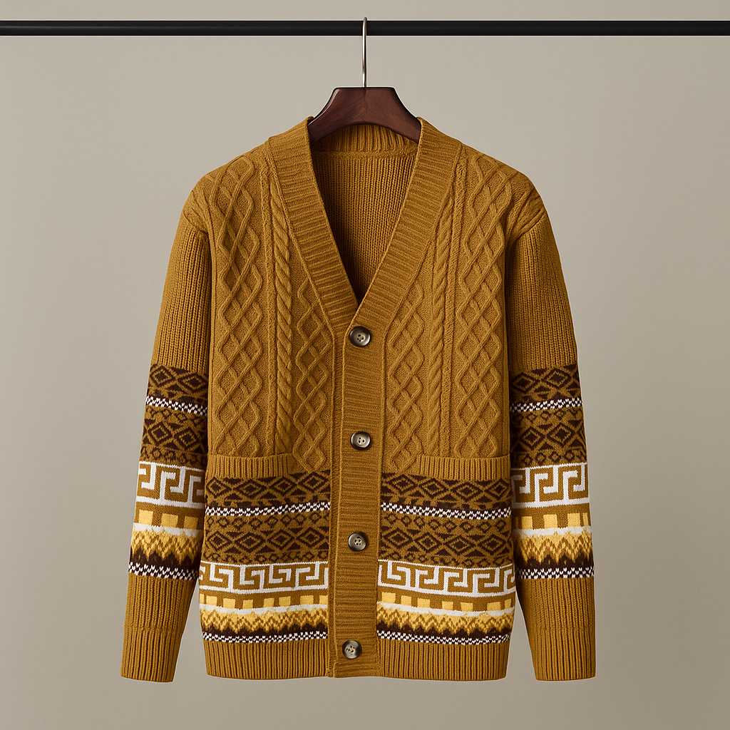 Cardigan Uomo in Maglia con Chiusura a Bottoni e Motivo – Maglia Style