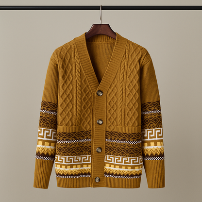Cardigan Uomo in Maglia con Chiusura a Bottoni e Motivo – Maglia Style
