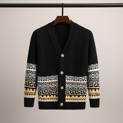 Cardigan Uomo in Maglia con Chiusura a Bottoni e Motivo – Maglia Style