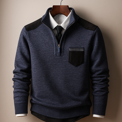 Maglione Uomo con Mezza Zip e Pannelli a Contrasto – Orlo a Coste e Design Versatile