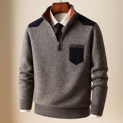 Maglione Uomo con Mezza Zip e Pannelli a Contrasto – Orlo a Coste e Design Versatile