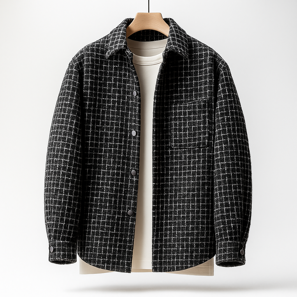 Camicia Giacca Uomo Invernale con Motivo Pied-de-Poule e Chiusura a Bottoni – Stile Versatile