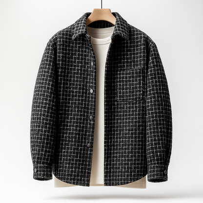 Camicia Giacca Uomo Invernale con Motivo Pied-de-Poule e Chiusura a Bottoni – Stile Versatile