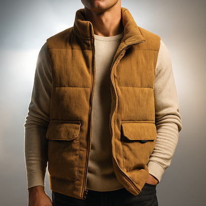 Gilet Invernale Uomo Texture a Coste Full Zip con Tasche Laterali