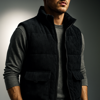 Gilet Invernale Uomo Texture a Coste Full Zip con Tasche Laterali
