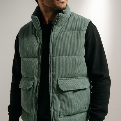 Gilet Invernale Uomo Texture a Coste Full Zip con Tasche Laterali