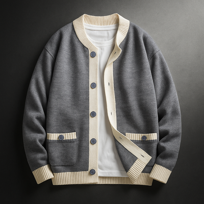 Men's Autumn Cardigan with Buttons and Two-Tone Contrast Edging – Structured Design