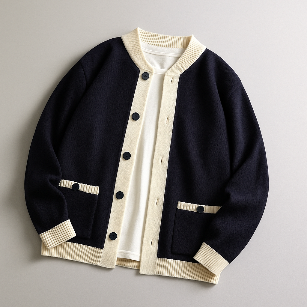 Men's Autumn Cardigan with Buttons and Two-Tone Contrast Edging – Structured Design