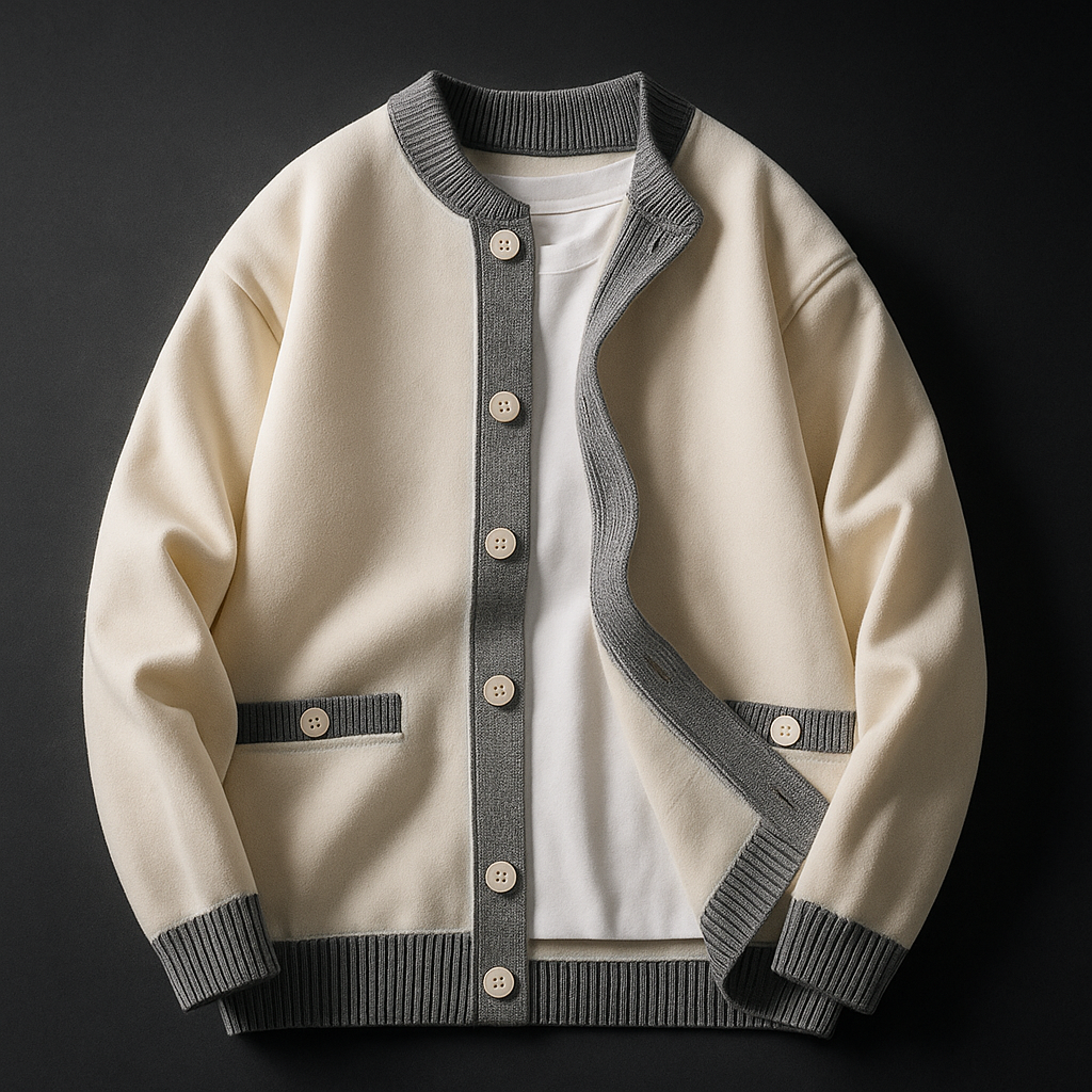 Men's Autumn Cardigan with Buttons and Two-Tone Contrast Edging – Structured Design