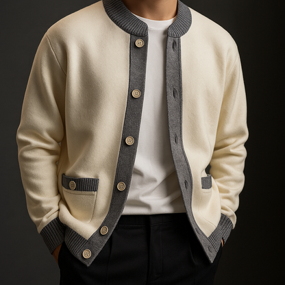 Men's Autumn Cardigan with Buttons and Two-Tone Contrast Edging – Structured Design
