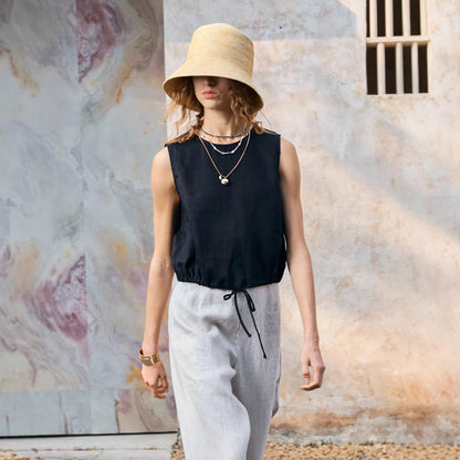 Top Donna Senza Maniche con Coulisse Regolabile e Dettagli a Contrasto – Tinta Unita
