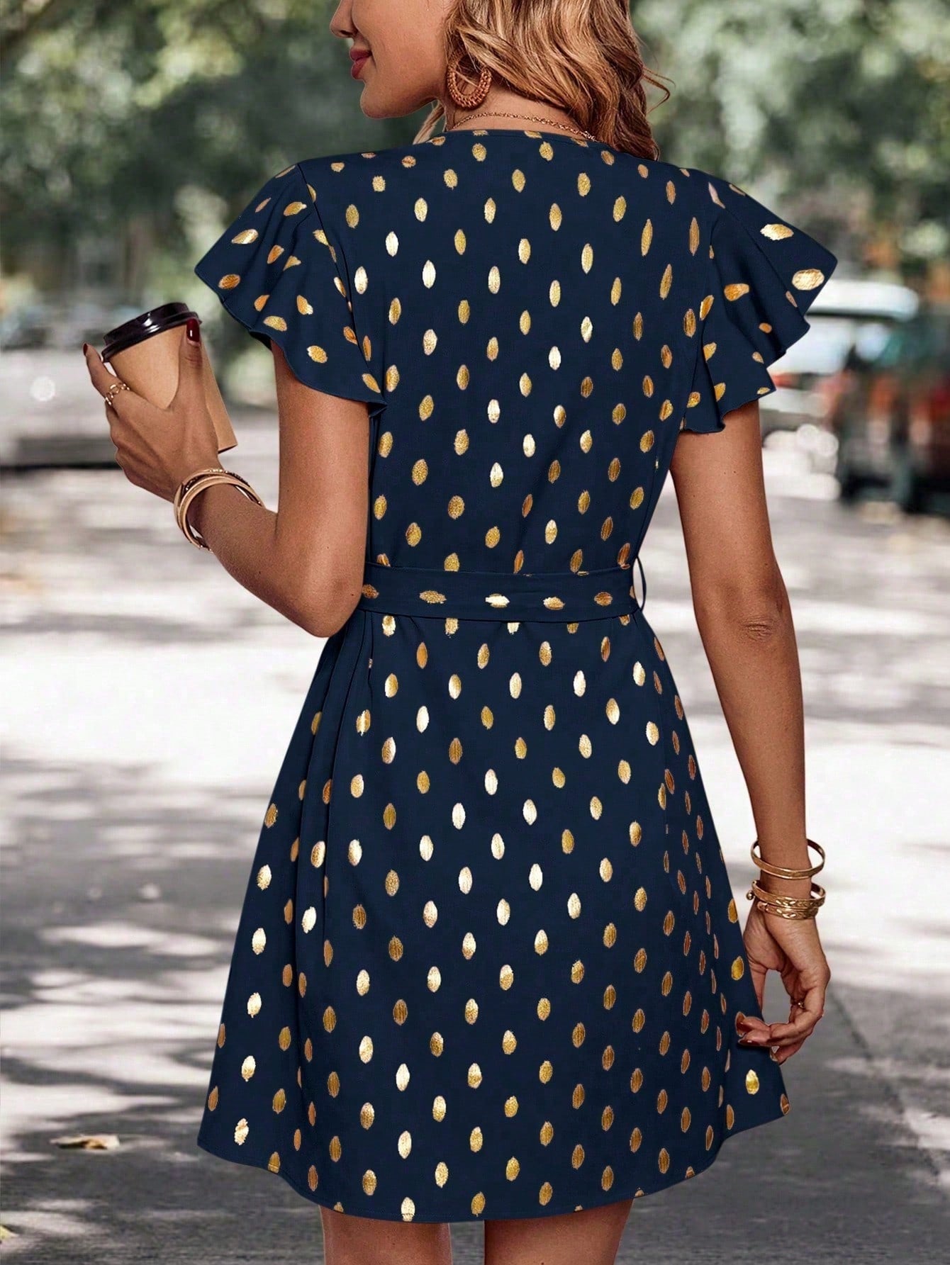 Vestido midi de verano para mujer con estampado de lunares, cintura alta y línea en A – mangas largas
