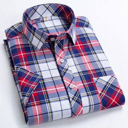 Men's Summer Shirt with Notched Collar and Checkered Pattern – Cotton Blend