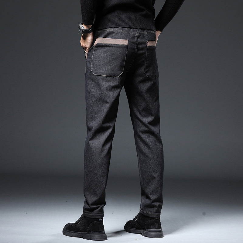 Herrebukser til foråret, slim fit med broderi – Høj talje og elastiske