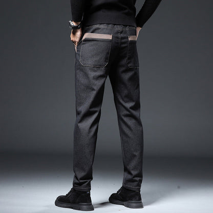Herrebukser til foråret, slim fit med broderi – Høj talje og elastiske