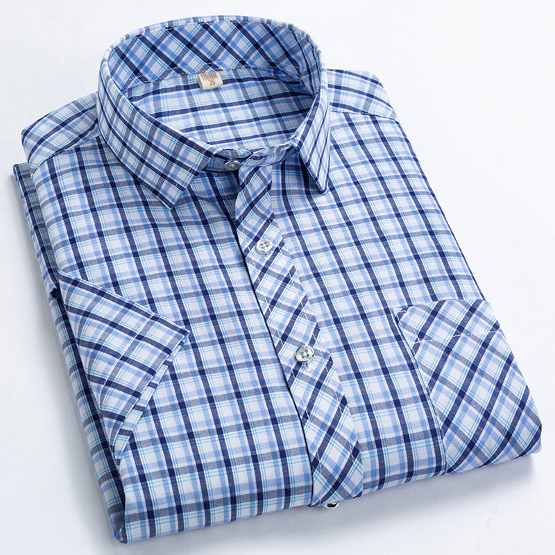 Men's Summer Shirt with Notched Collar and Checkered Pattern – Cotton Blend
