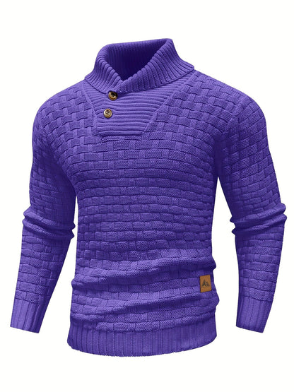 Maglione Uomo in Maglia Waffle con Collo a Sciarpa