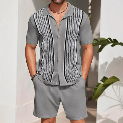 Conjunto completo para hombre de dos piezas con polo perforado y pantalones cortos – Camiseta coordinada