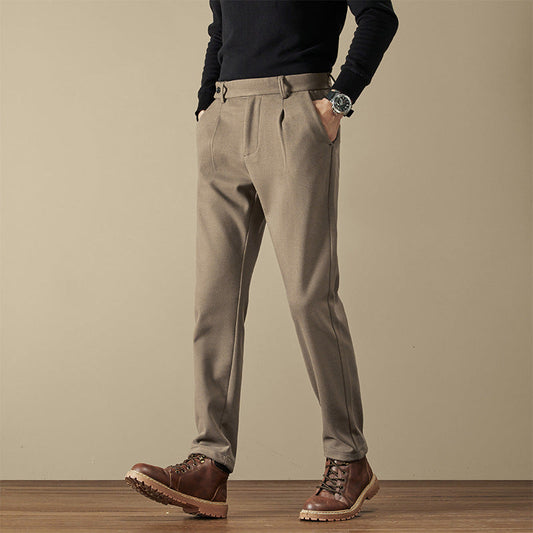 Men's Elegant Slim Trousers with Tapered Leg – Double Pleats and Side Adjustment