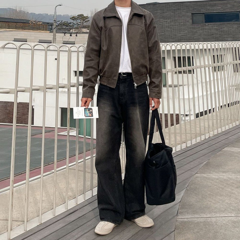 Giacca Uomo Corta Vestibilità Larga Manica Lunga Stile Retrò