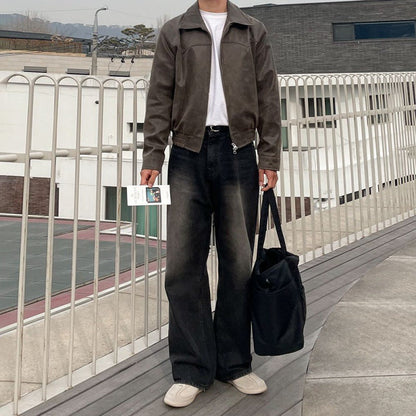 Giacca Uomo Corta Vestibilità Larga Manica Lunga Stile Retrò