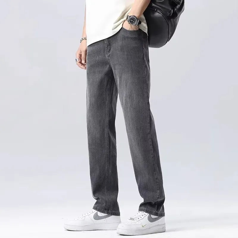 Pantalones para hombre de pierna ancha en tejido Ice Silk con bragueta de cremallera – pierna recta