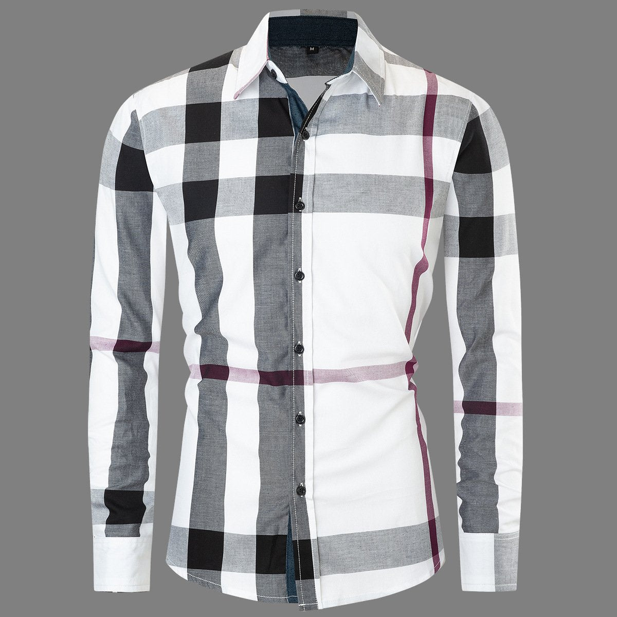 Camicia Cardigan da Uomo a Maniche Lunghe con Motivo Scozzese e Color Block