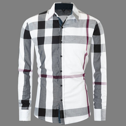 Camicia Cardigan da Uomo a Maniche Lunghe con Motivo Scozzese e Color Block