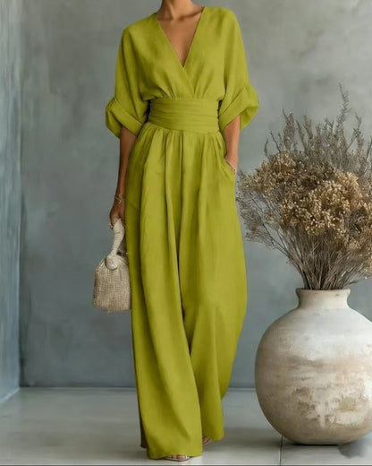 Tuta Donna con Scollo a V, Vita Alta e Vestibilità Slim – Tuta Elegante