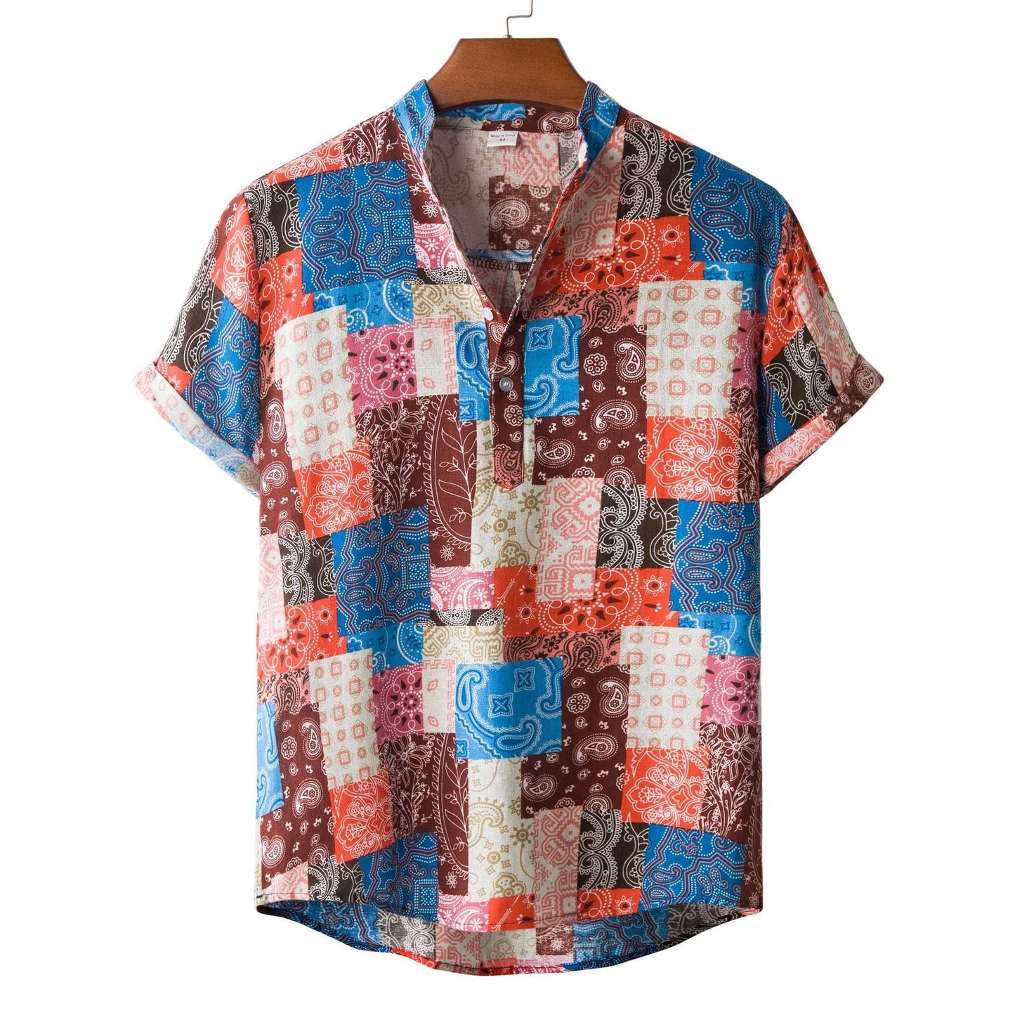 Camicia Estiva Uomo con Stampa di Bambù e Colletto a Revers – Vestibilità Aderente